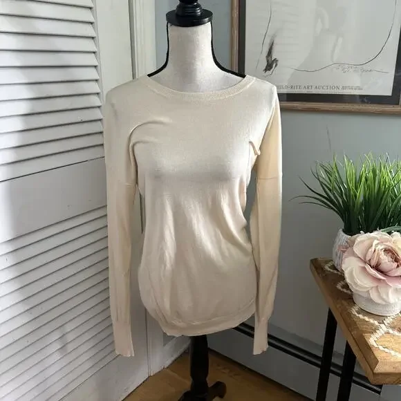 THEORY Womens Sweater Medium Beige Cream Wool Preen Tollie Long Sleeve Pocket - Picture 1 of 9